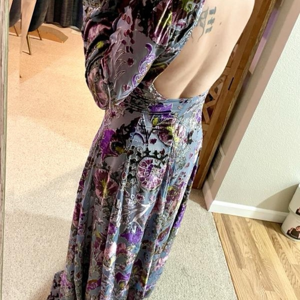 Free People Bali Painterly Paisley Velvet Purple Maxi Dress - Picture 5 of 7